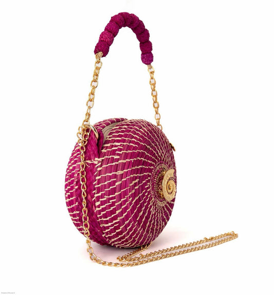 Magenta Sea Spiral Rattan Bag