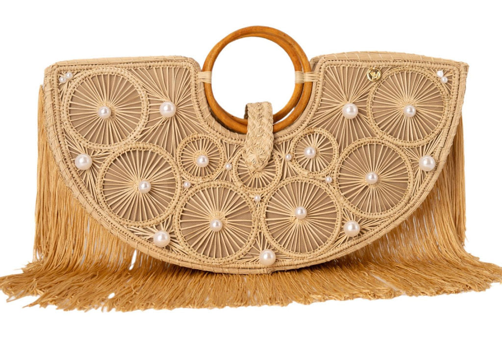 Golden Tide Fringe Rattan Bag