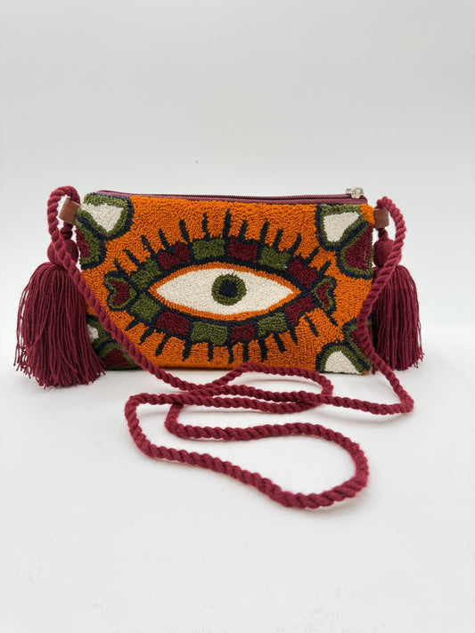 Handcrafted Evil Eye Crossbody Clutch