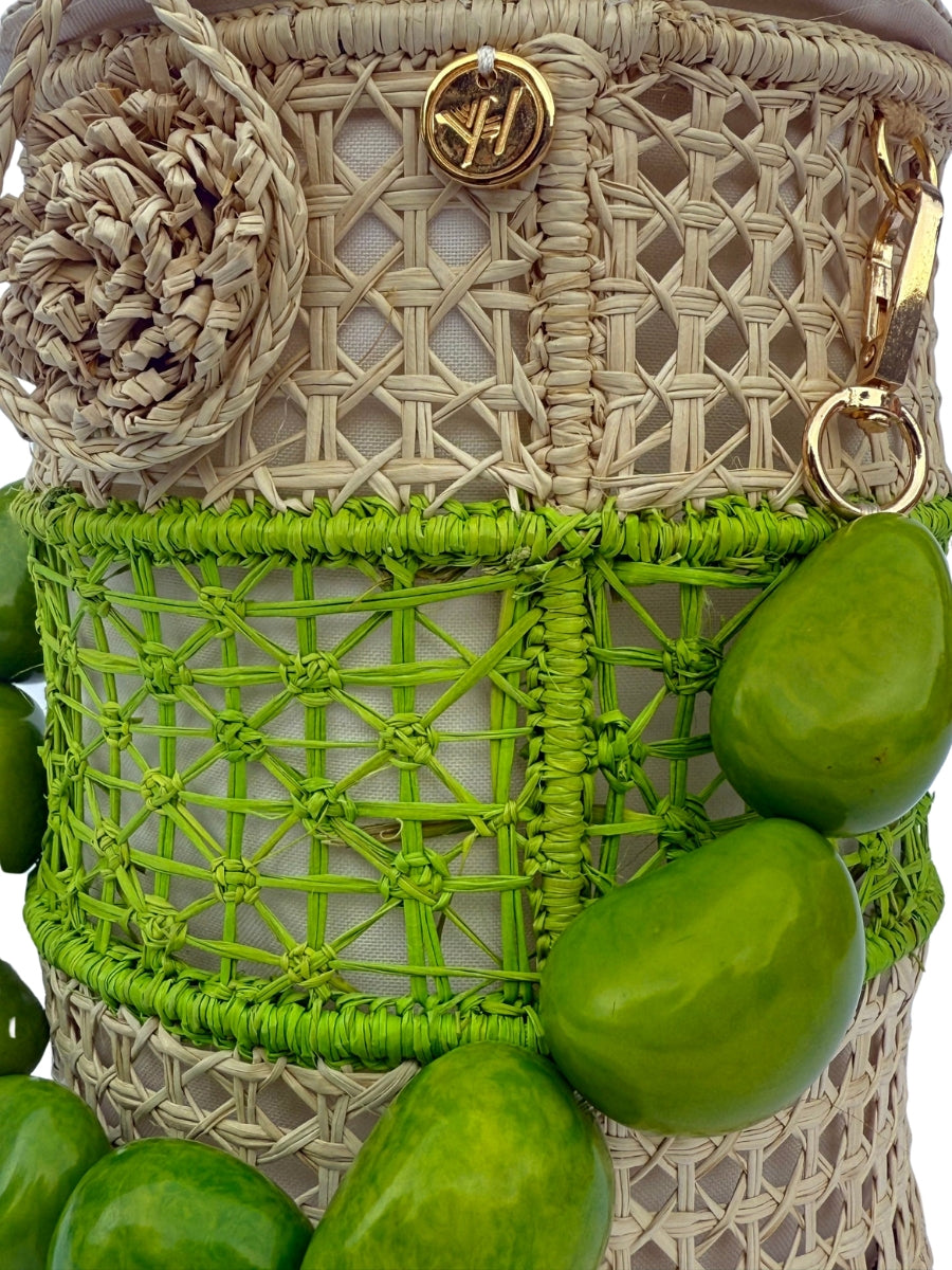 Tropical Sunrise Rattan Bucket Bag