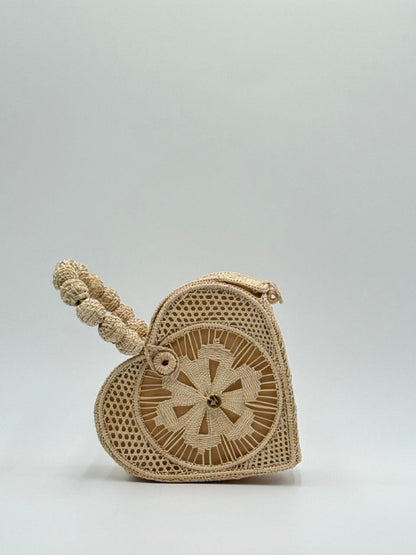Amor Vegan Bag Handwoven by Colombians - Authentic Palm Fiber Heart-Shaped Bag 8.5x9x4 Inch Natural Dyeing Artisan Craftsmanship