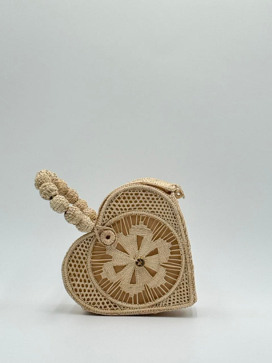 Amor Vegan Bag Handwoven by Colombians - Authentic Palm Fiber Heart-Shaped Bag 8.5x9x4 Inch Natural Dyeing Artisan Craftsmanship