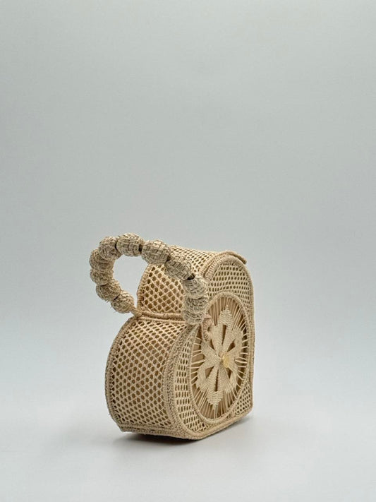 Amor Vegan Bag Handwoven by Colombians - Authentic Palm Fiber Heart-Shaped Bag 8.5x9x4 Inch Natural Dyeing Artisan Craftsmanship