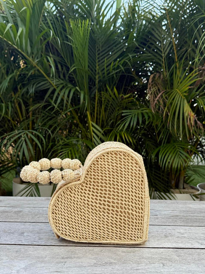 Amor Vegan Bag Handwoven by Colombians - Authentic Palm Fiber Heart-Shaped Bag 8.5x9x4 Inch Natural Dyeing Artisan Craftsmanship