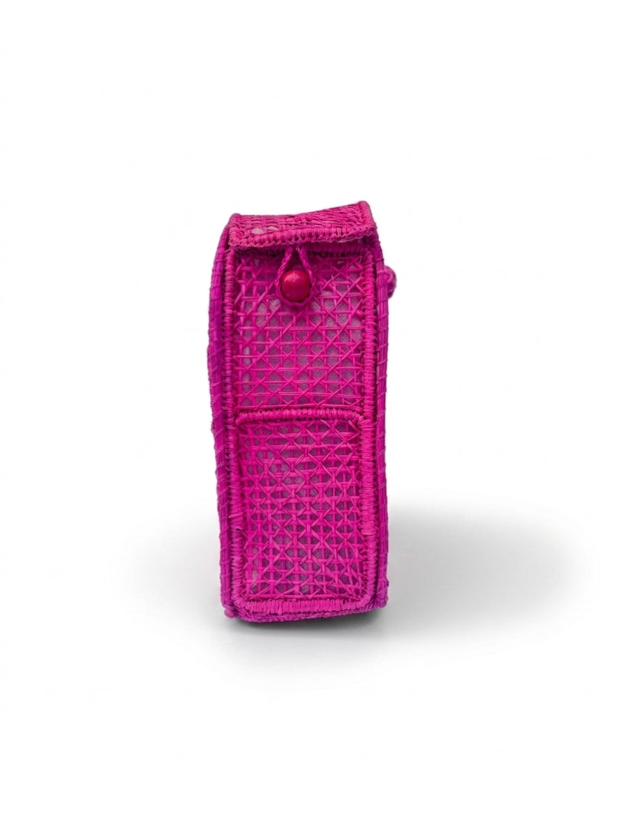 Woven rattan shoulder bag with artisan detailing