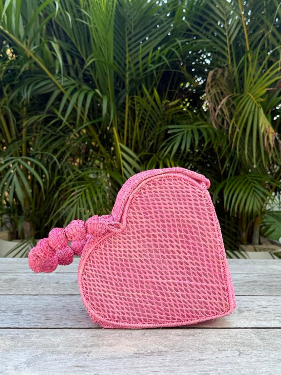Handmade rattan bag with natural palm fiber texture