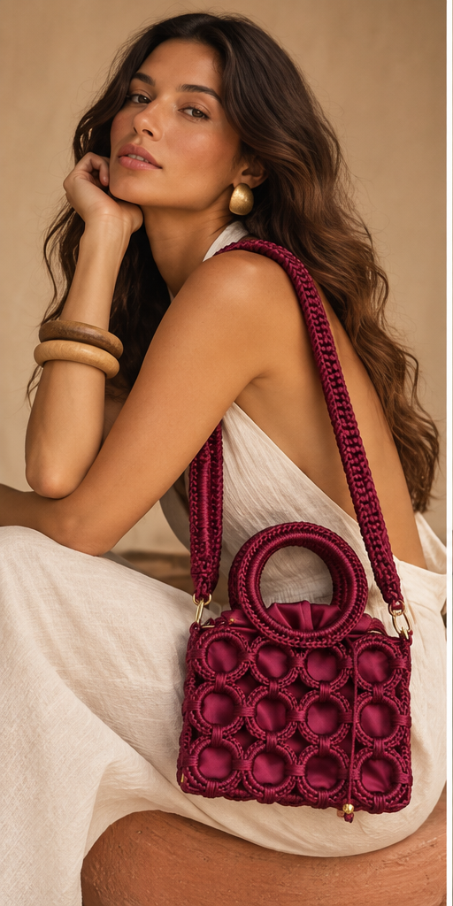 Burgundy Circle Satin Purse
