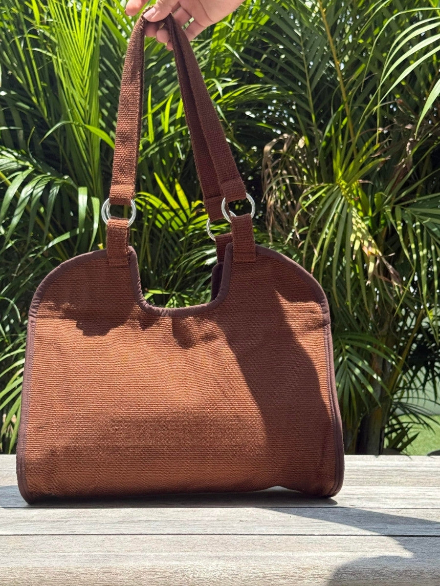 Handmade tote bag with handwoven design