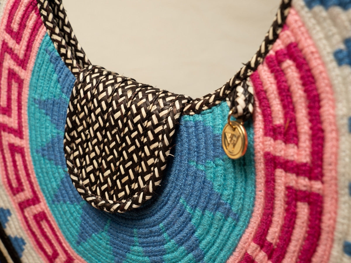 Handwoven palm bag inspired by Colombian artisan crafts