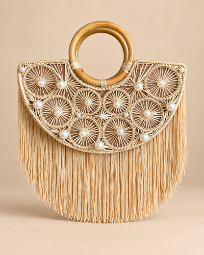 Sunkissed Fringe Half-moon Handbag