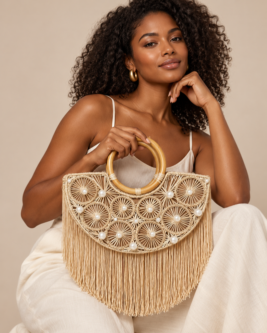 Sunkissed Fringe Half-moon Handbag