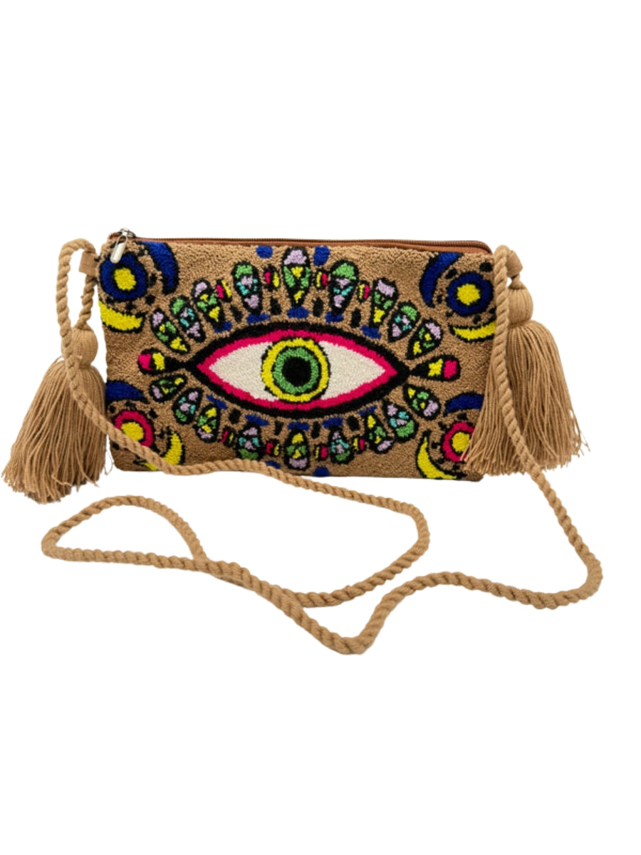 Artisan woven crossbody clutch bag