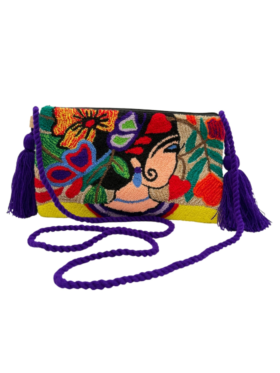 Handmade artisan crossbody clutch with braided strap