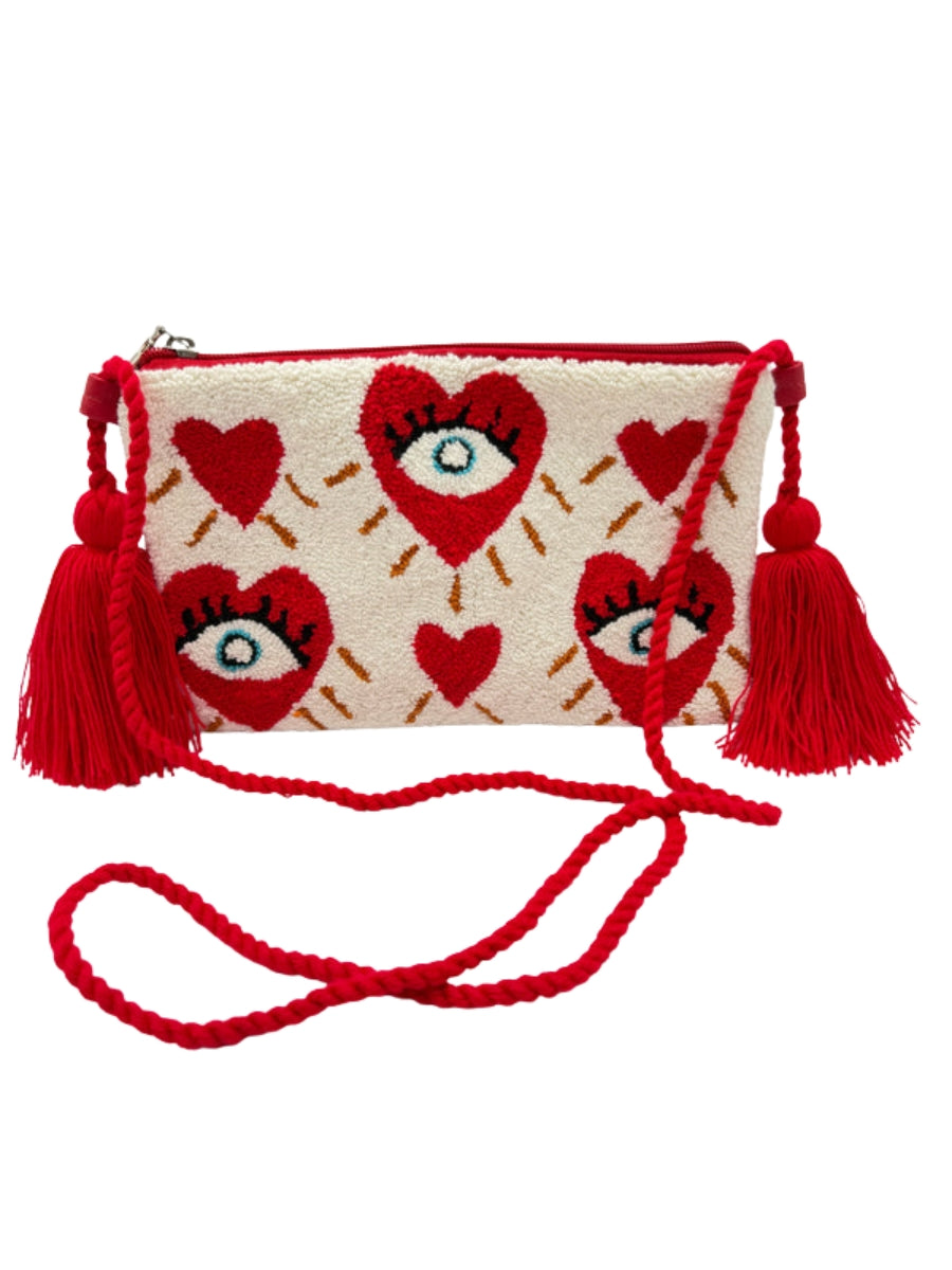 Decorative evil eye crossbody clutch bag
