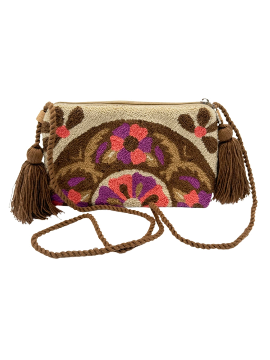 Artisan-crafted crossbody clutch with woven details