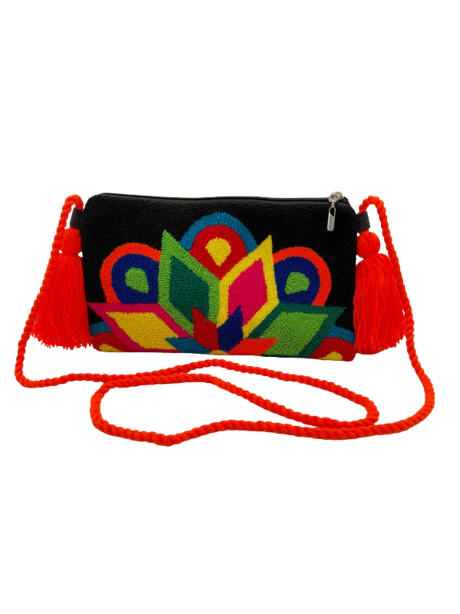 Handcrafted evil eye crossbody clutch bag with artisan finish