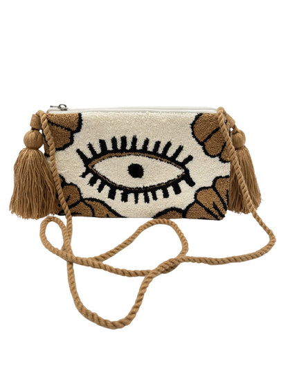 Handcrafted evil eye crossbody clutch bag