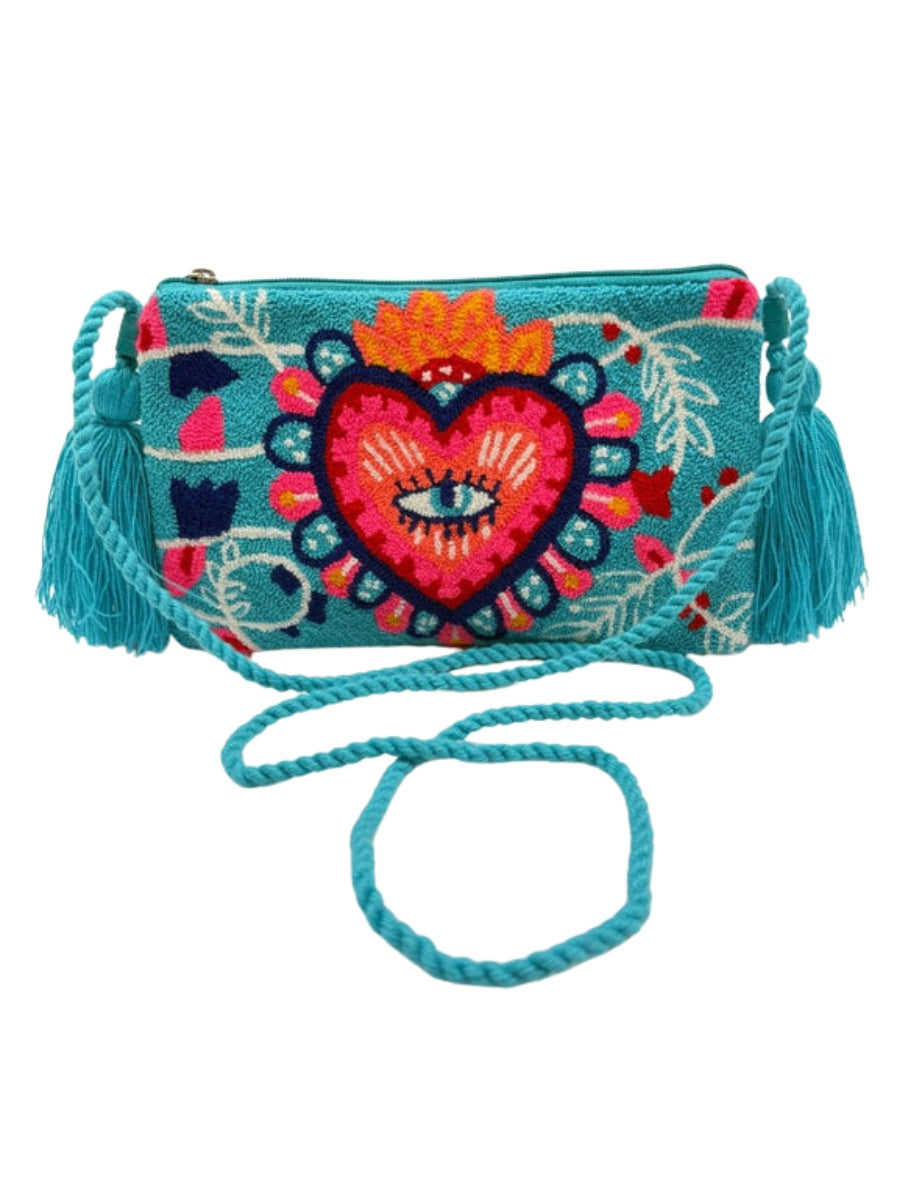 Crossbody clutch bag with braided shoulder strap