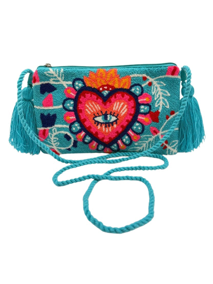 Crossbody clutch bag with braided shoulder strap