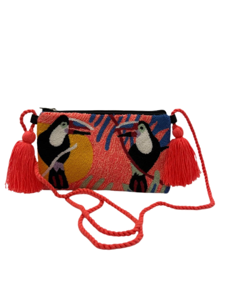 Handcrafted evil eye crossbody clutch with zipper closure