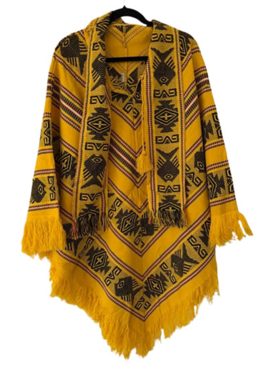 Handmade alpaca poncho with cozy hooded style