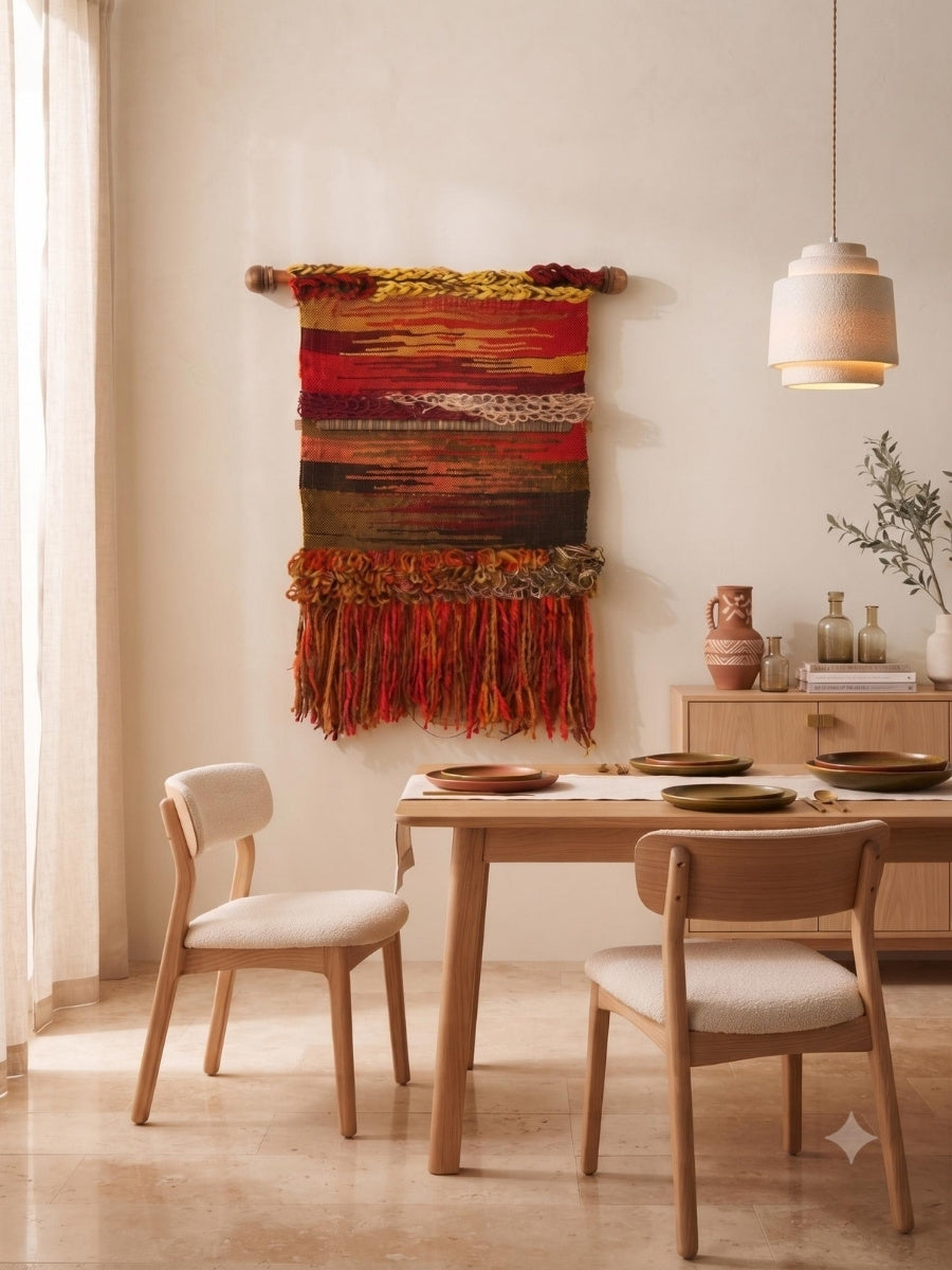 Handwoven textile wall art from Colombian artisans