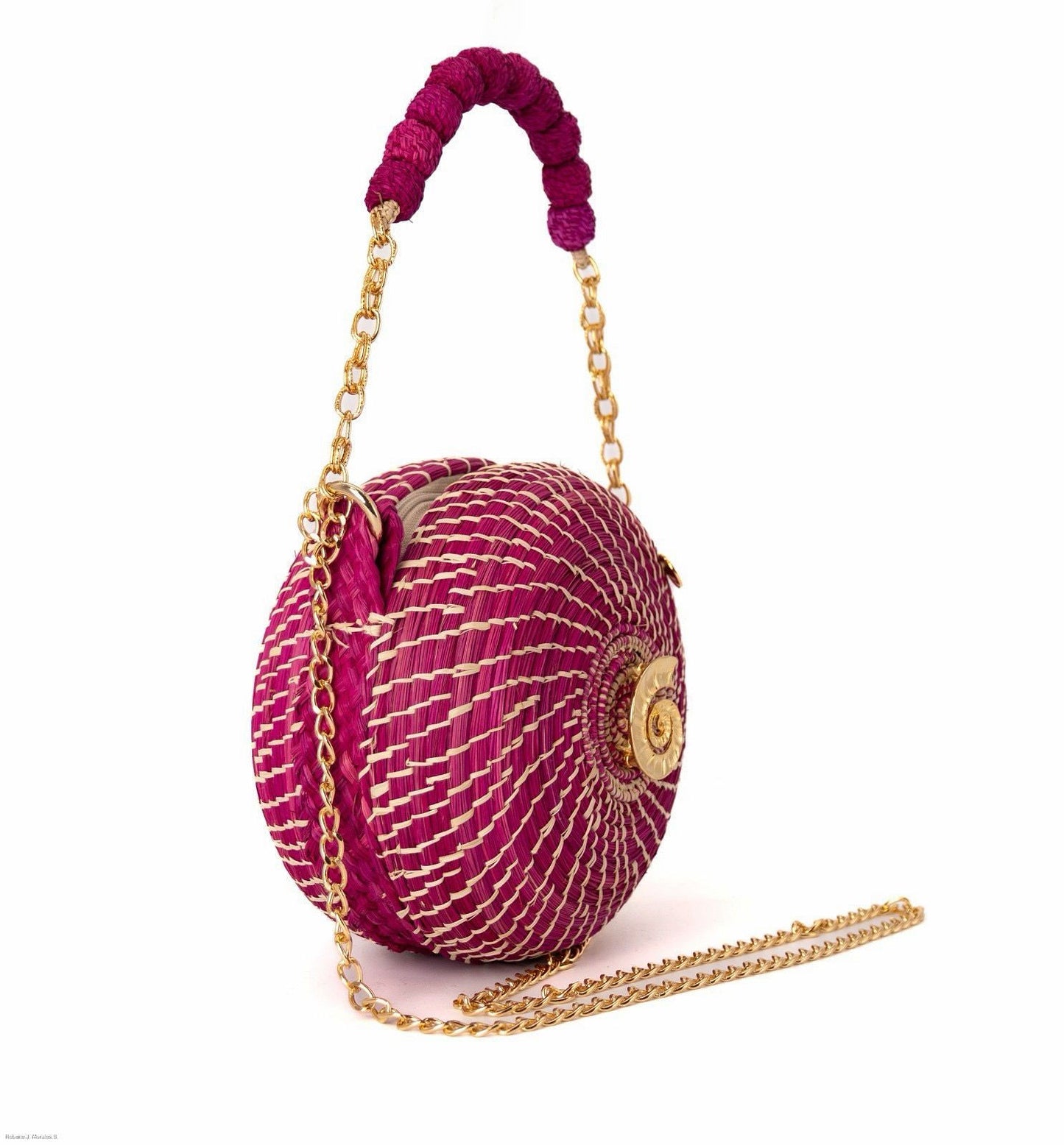 Magenta Sea Spiral Rattan Bag