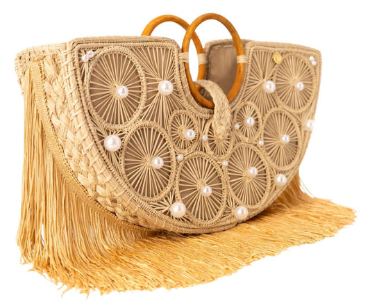 Golden Tide Fringe Rattan Bag