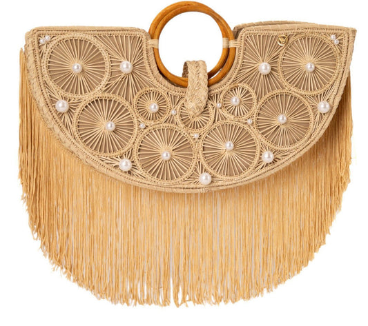 Golden Tide Fringe Rattan Bag