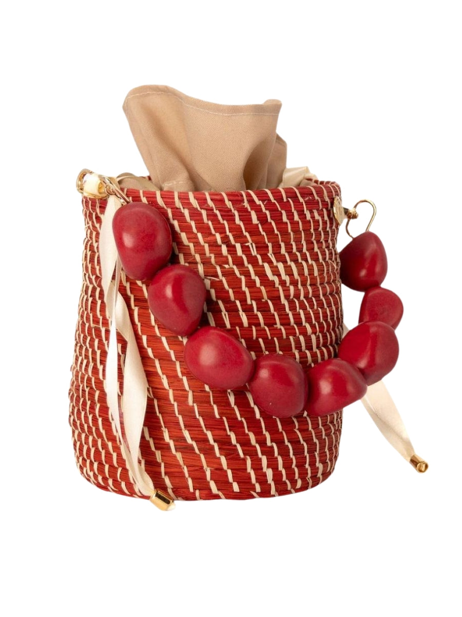 Handmade rattan bag with natural woven texture