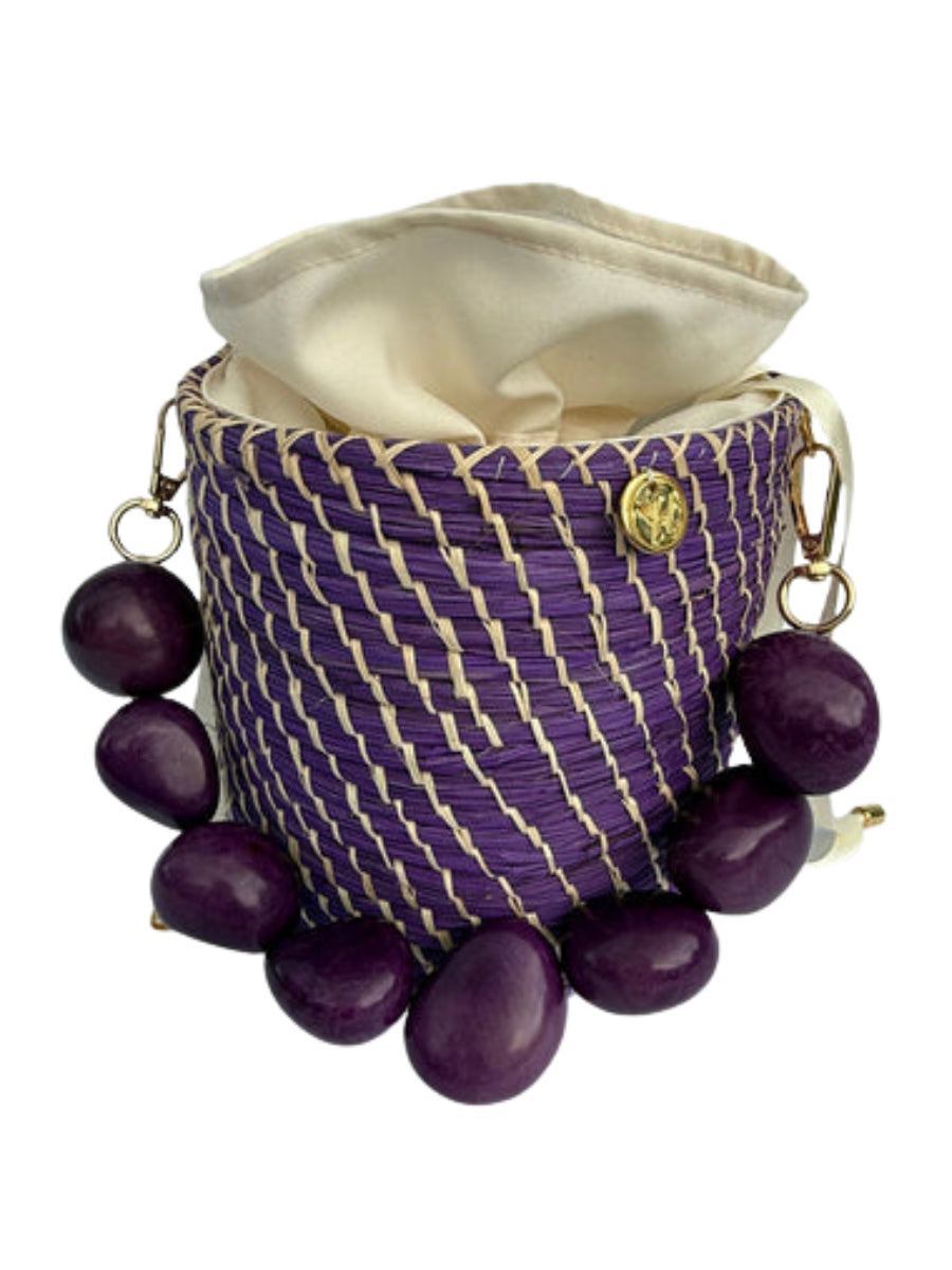 Woven bucket bag with natural artisan finish