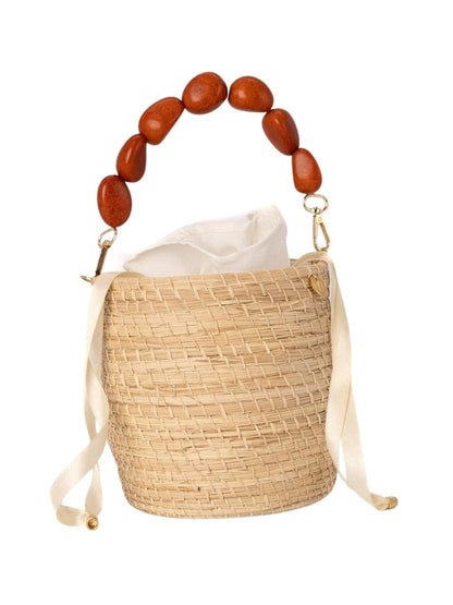 Lightweight woven rattan bucket bag