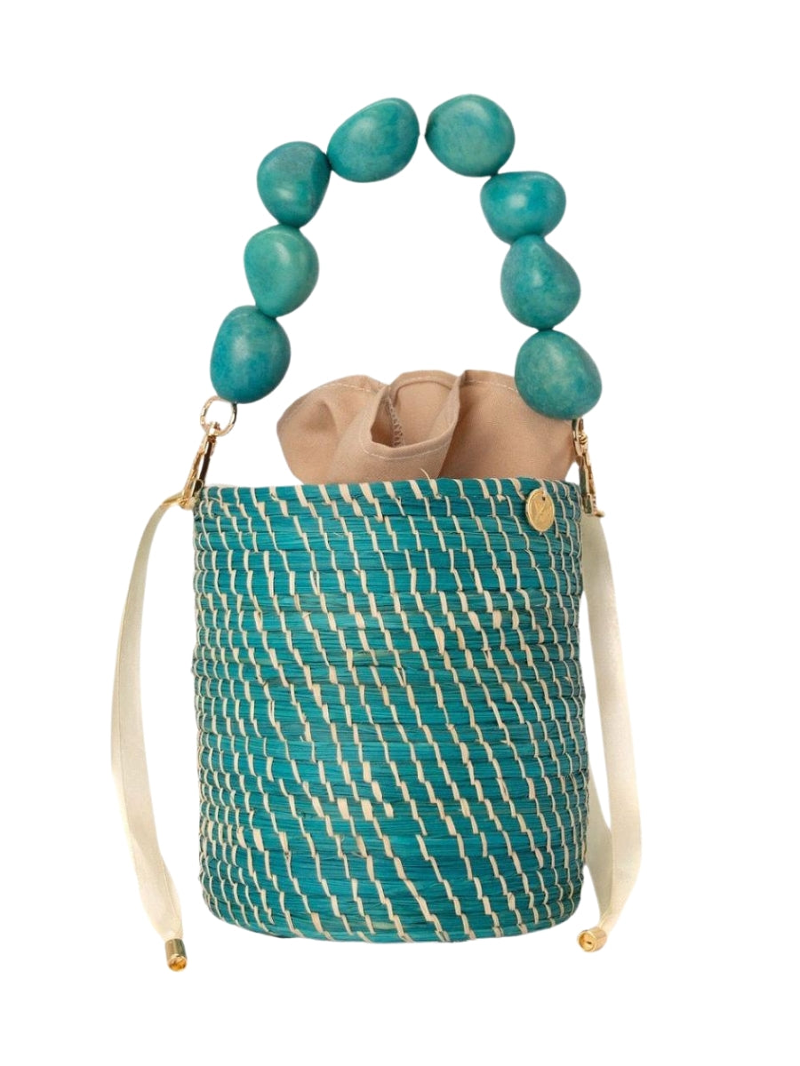 Jada handmade rattan bucket bag with woven design