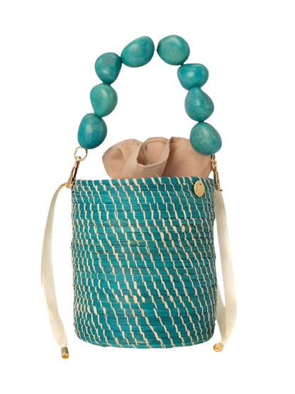 Jada handmade rattan bucket bag with woven design