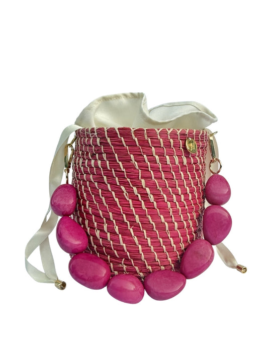 Jada handmade rattan bucket bag with woven design