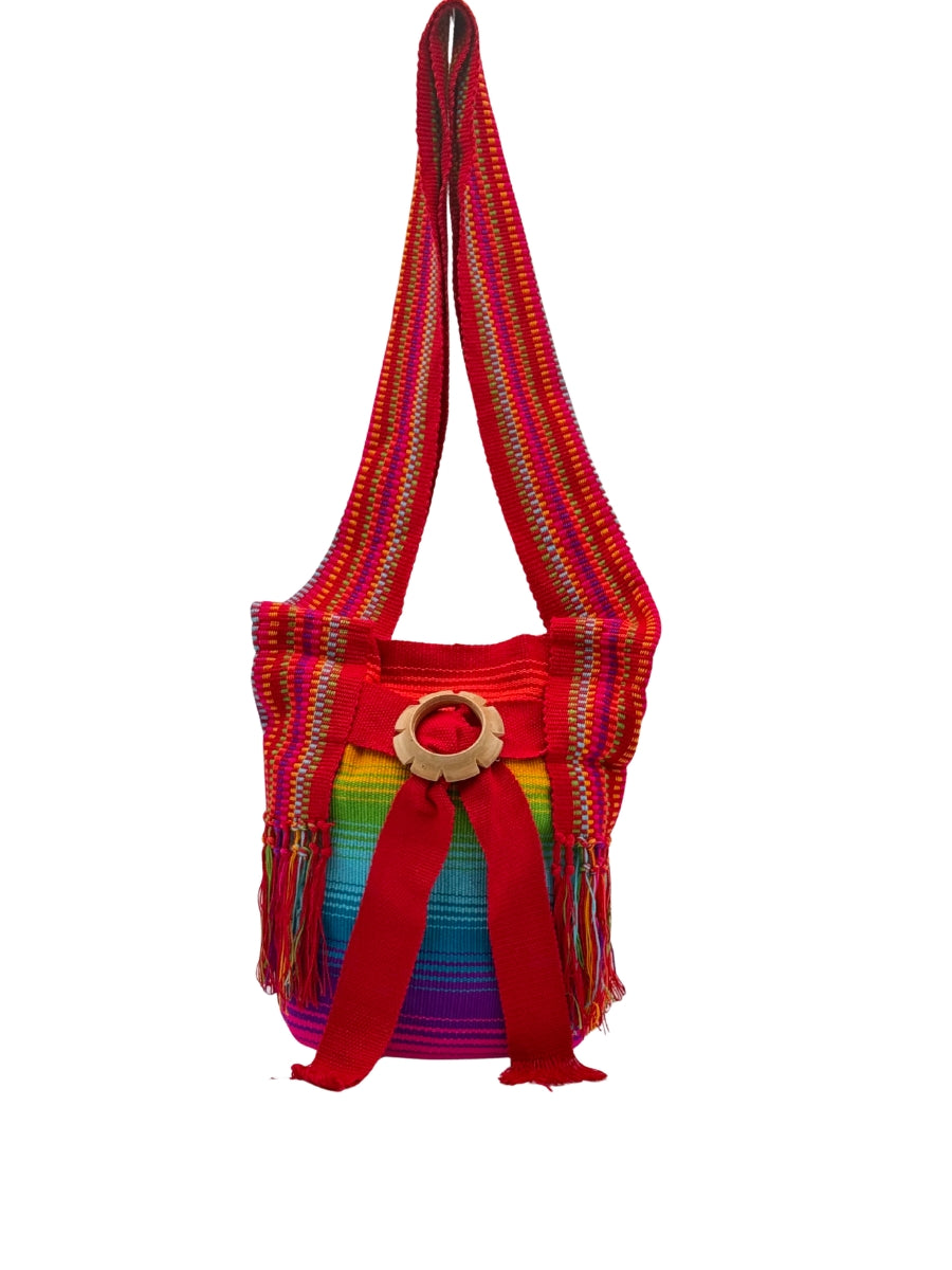 Jazmin handmade tote bag front view with colorful handwoven design