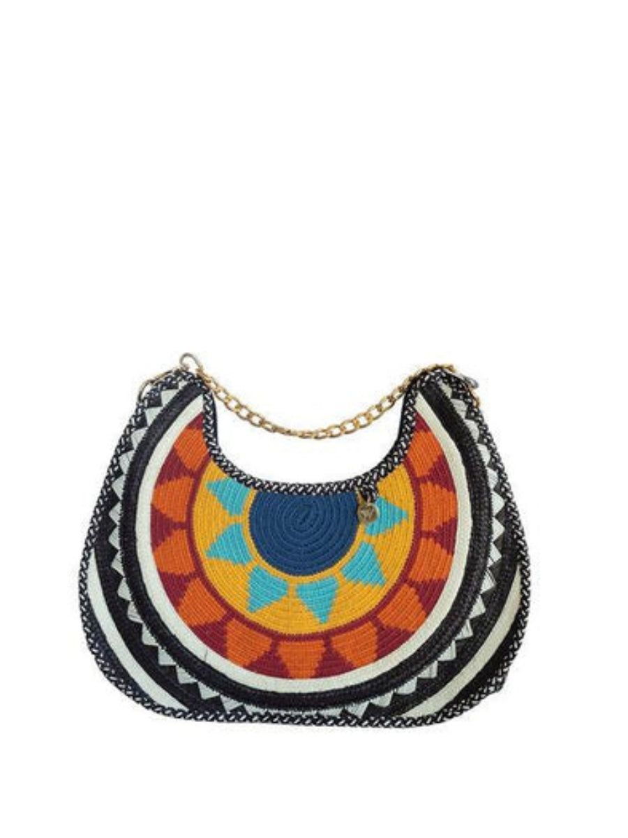 Artisan shoulder bag with handwoven detailing