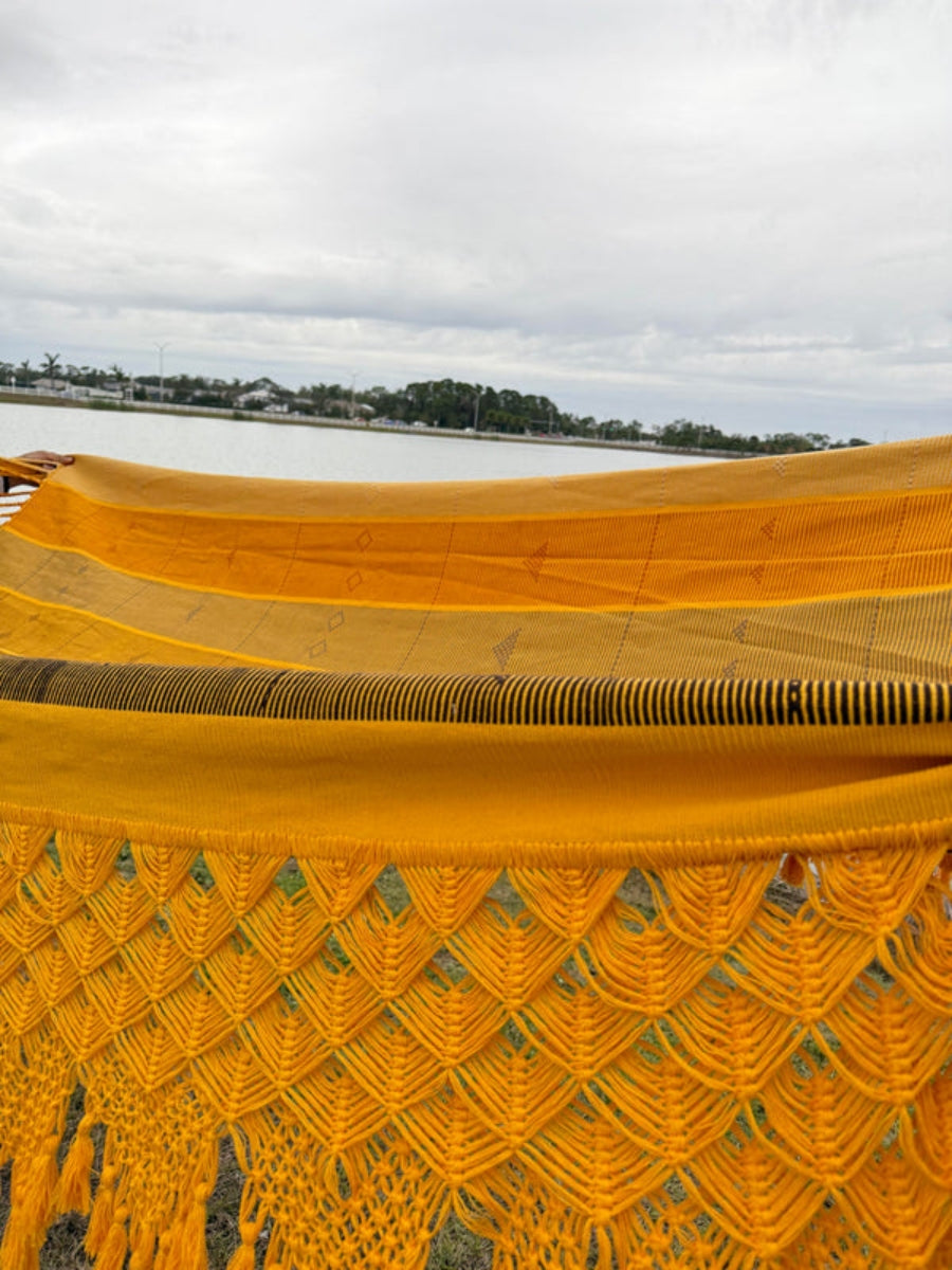 Handmade hammock with elegant macrame pattern