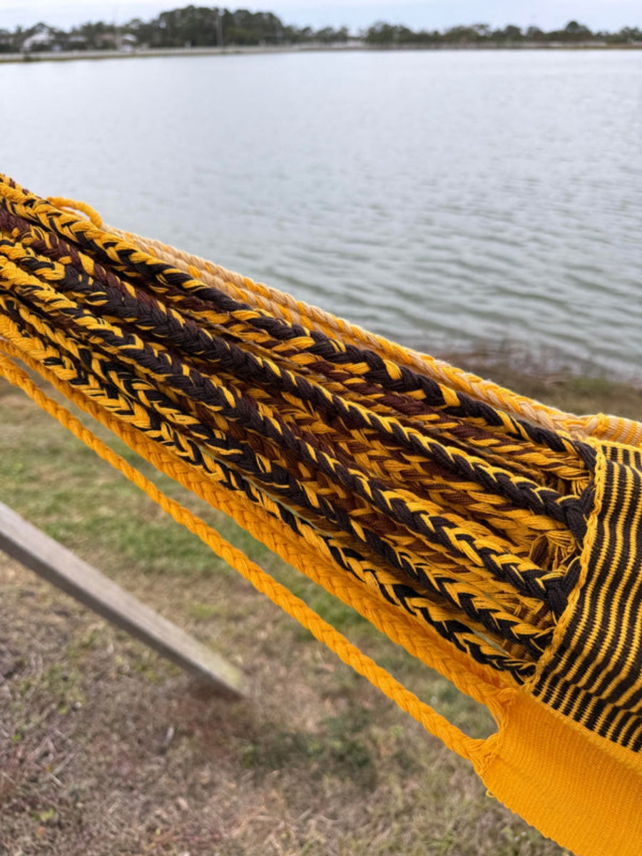 Cotton macrame hammock with handcrafted texture