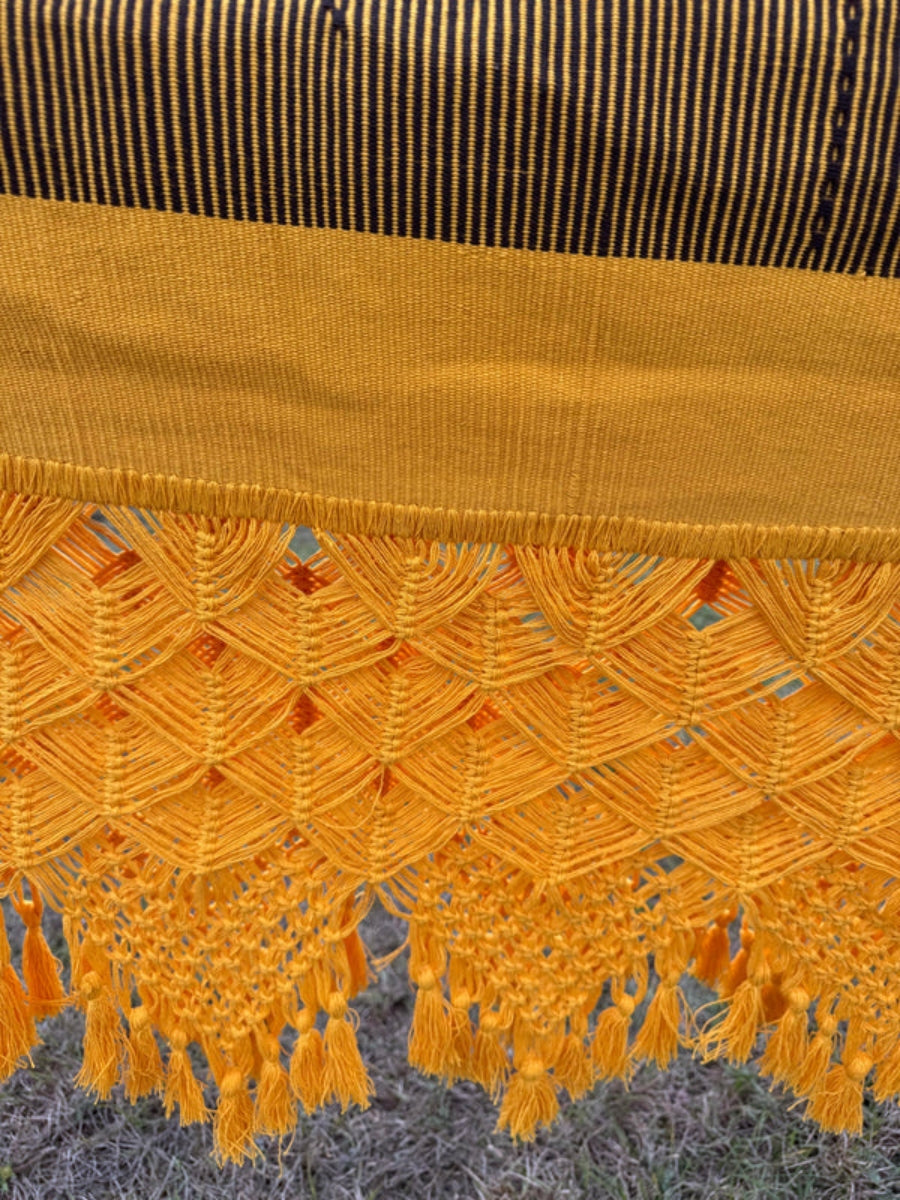 Artisan hammock with decorative macrame detailing