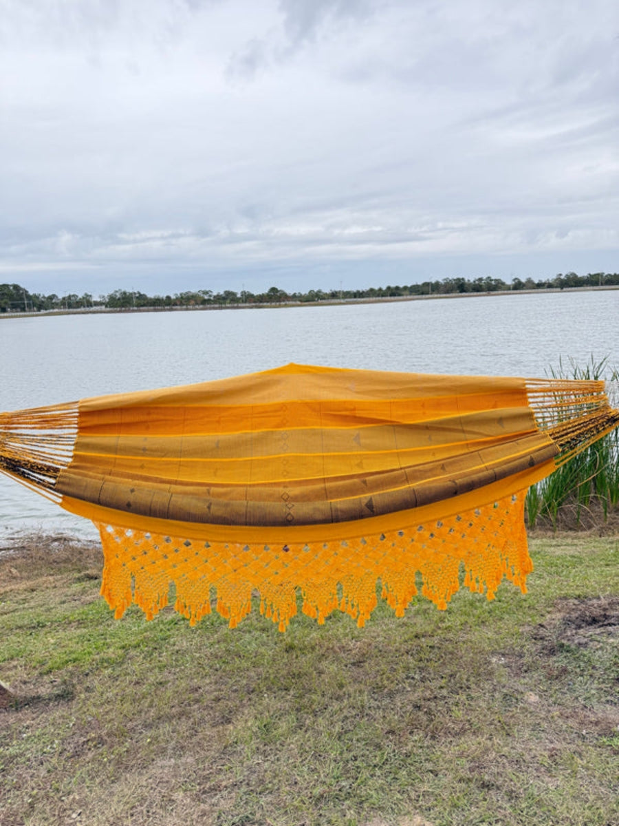 Handmade macrame hammock for indoor relaxation