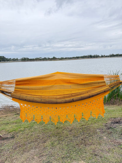 Handmade macrame hammock for indoor relaxation