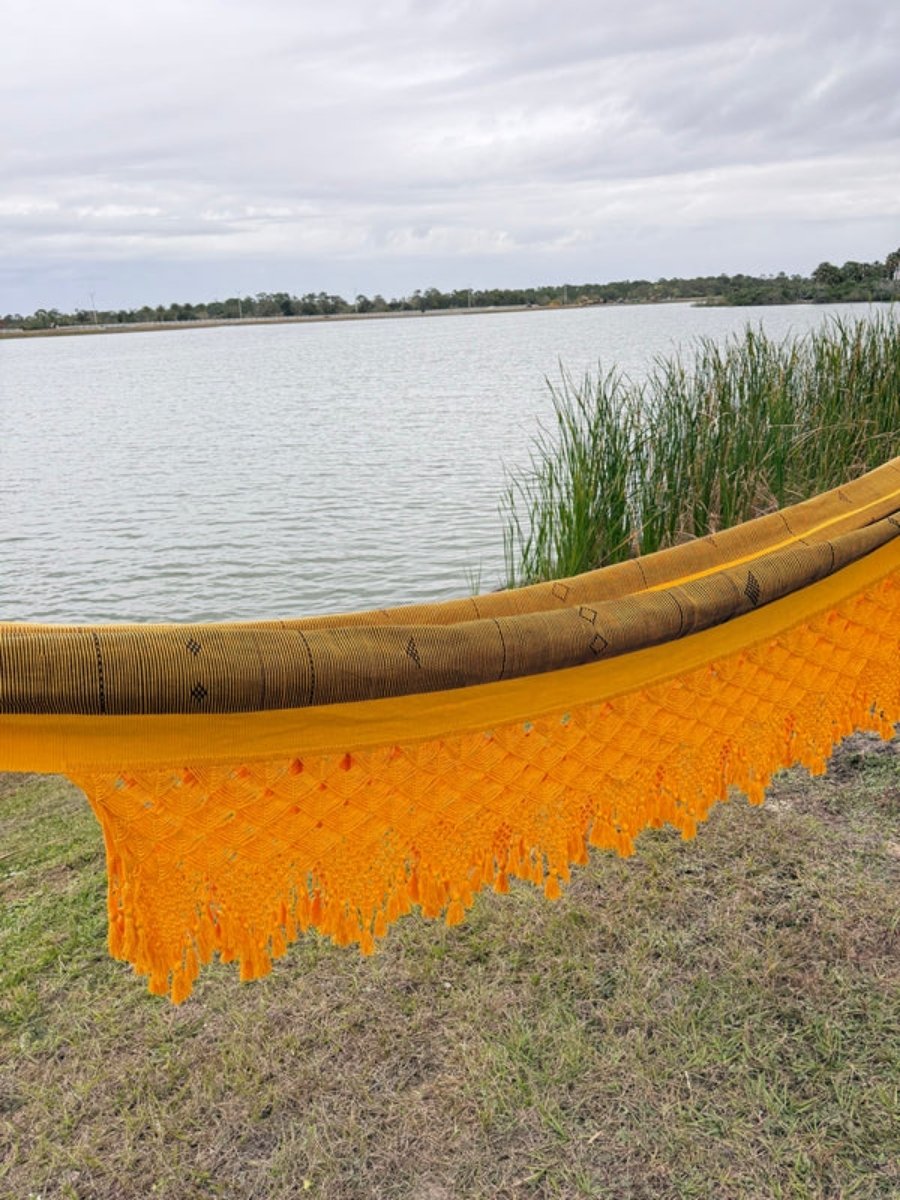 Handmade hammock with elegant macrame pattern