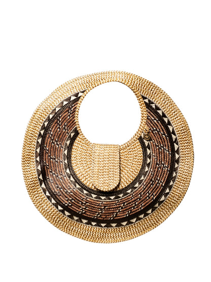 Handwoven palm leaf bag with artisan craftsmanship