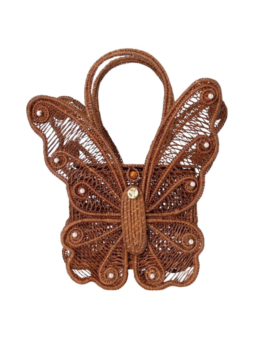 Butterfly inspired artisan woven rattan bag