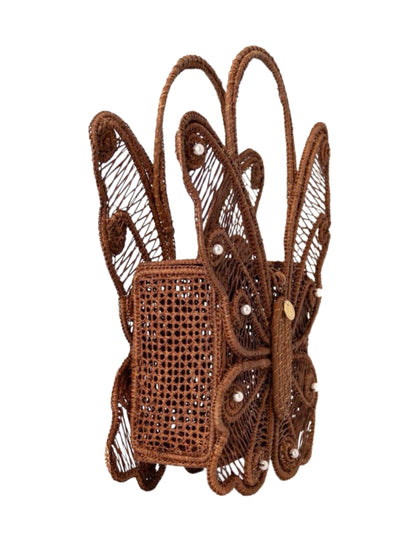 Artisan-made rattan handbag with butterfly style
