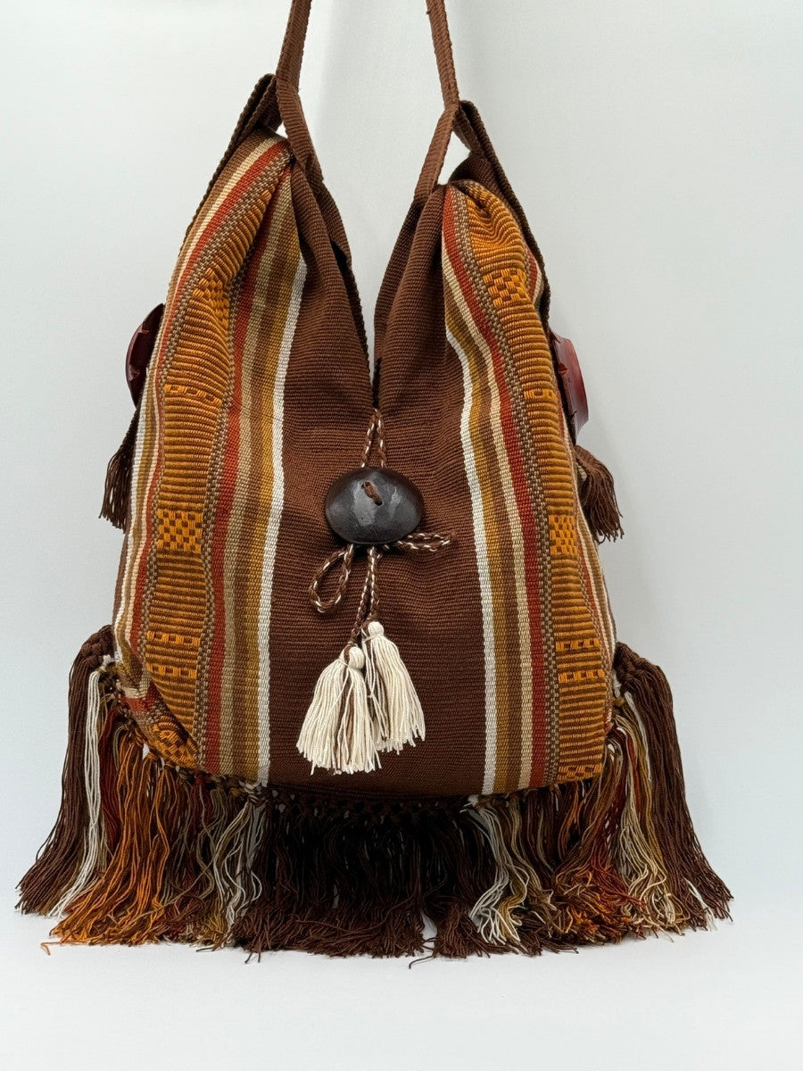Handmade shoulder bag with unique woven detailing