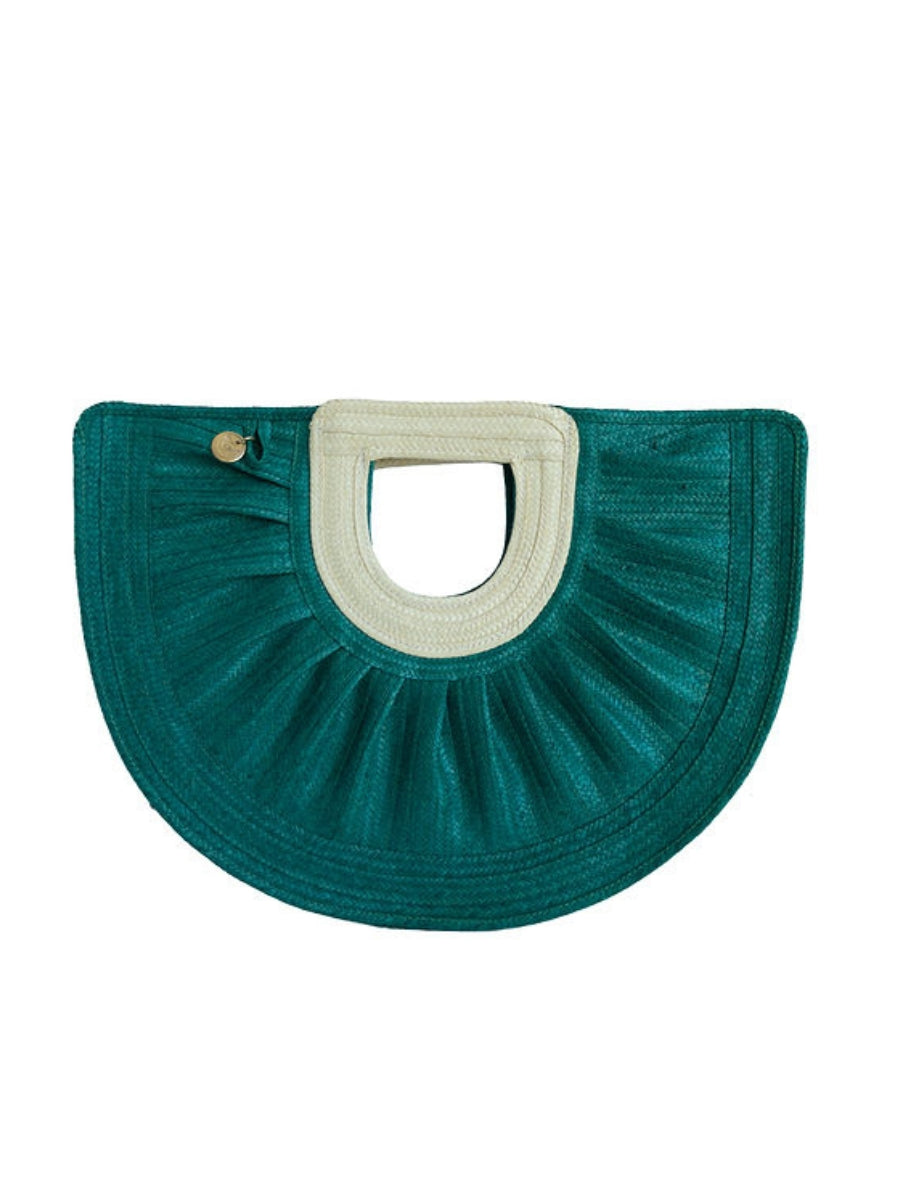 Handwoven palm leaf bag with artisan detailing