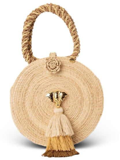 Solaro rattan bag with circular woven design
