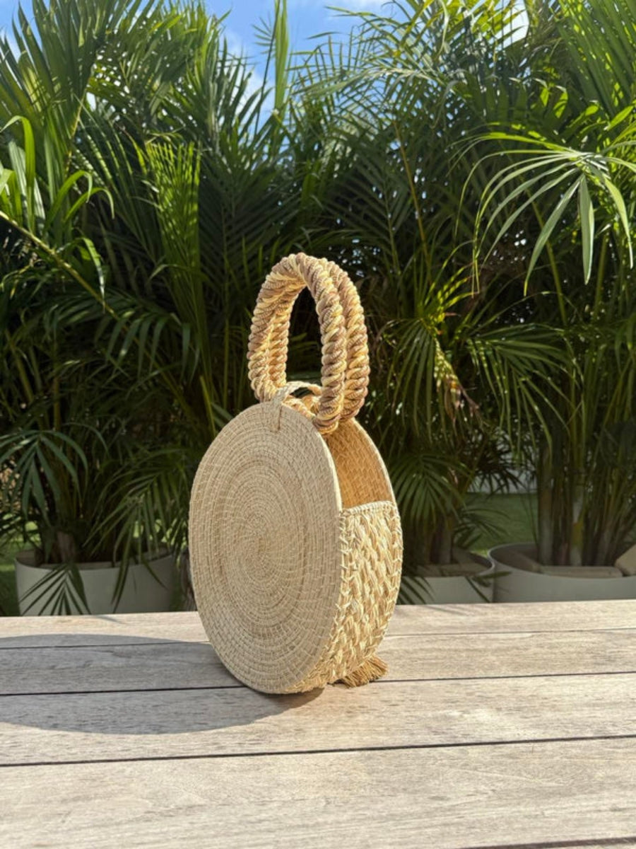 Rattan bags for ladies with circular design
